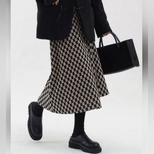 Commense Checkered Long Slit Skirt